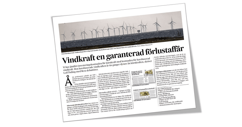 Debattartikel om vindkraft och kärnkraft i SvD